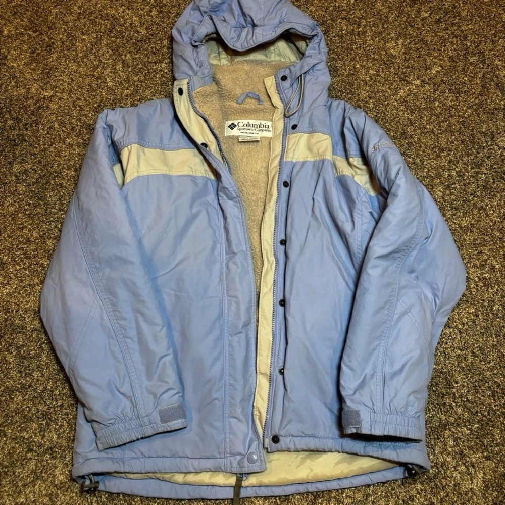 Columbia Light Blue and Cream Fleece Zip Up Jacket Women’s Medium